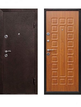 Дверь эконом: порошок цвет Медный антик + МДФ-панель толщиной 8 мм с декоративными вырезами, цвет Золотистый дуб ЭК-2041